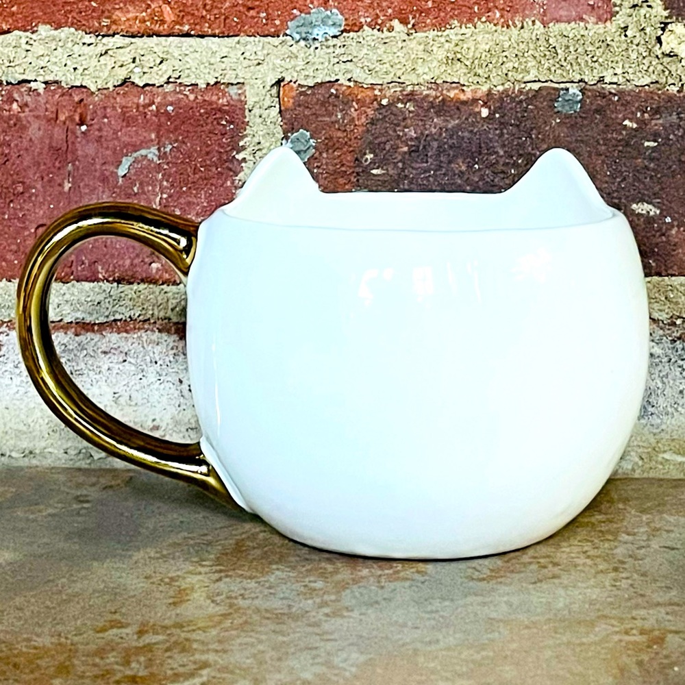 NEW Large Cat Shaped White and Gold Coffee Tea Mug Cup Pet Animal Lover 17 fl oz - Picture 6 of 10